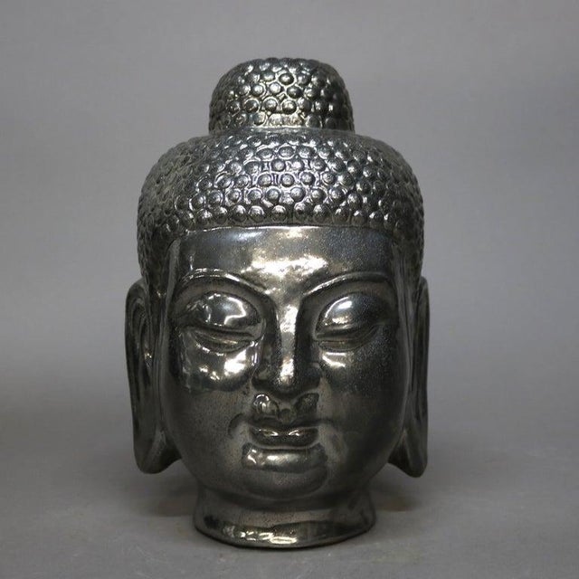 Asian Antique Tibetan Gilt Silver Ceramic Buddha Head Sculpture 20th C For Sale - Image 3 of 10