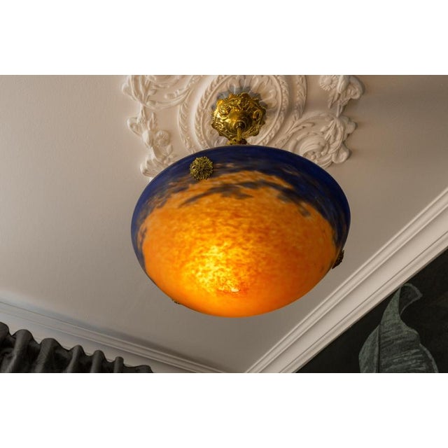 1920s French Art Nouveau Blue & Orange Mottled Glass Pendant Light by G.V. Croismare For Sale - Image 5 of 18