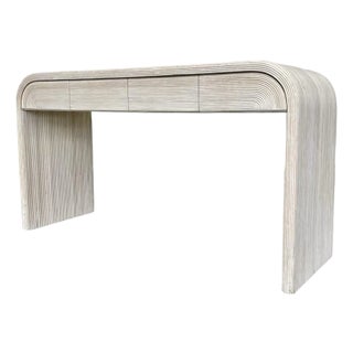 1970s Vintage Coastal Pencil Reed Waterfall Desk Console For Sale