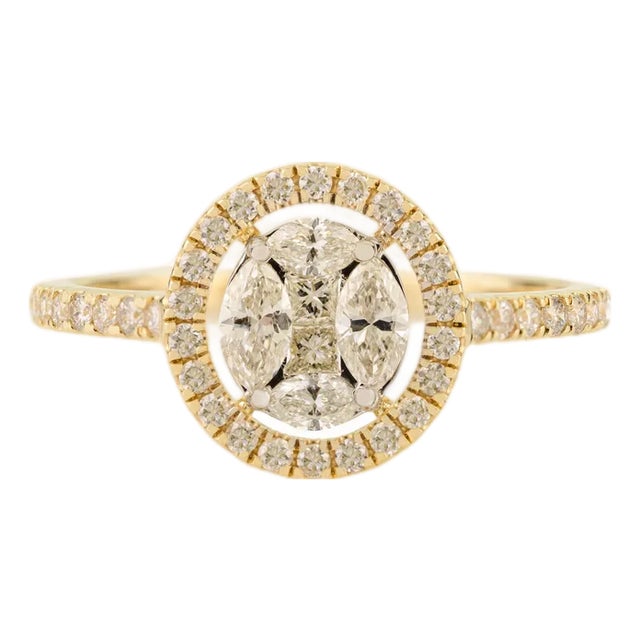 Art Deco Natural Cluster Diamond Engagement Ring Size 6 in 14k Yellow Gold For Sale