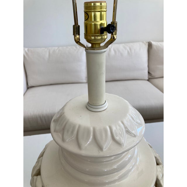 Hollywood Regency Large Scale Glazed White Ceramic Table Lamps - A Pair For Sale - Image 4 of 10