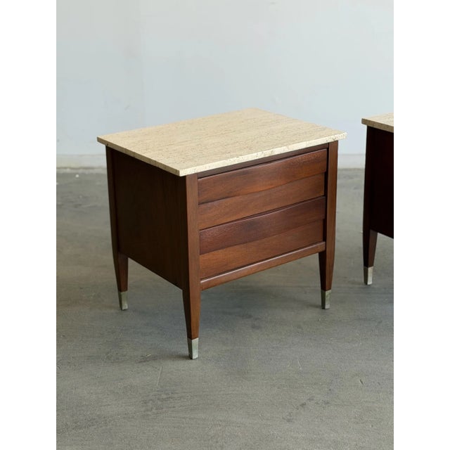 1960s Travertine & Walnut Nightstands by American of Martinsville - Pair For Sale - Image 14 of 17
