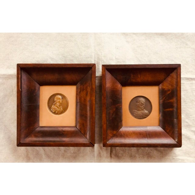 Pair of Antique French Bronze Portrait Medallions, Louis XIII & Joachim Murat, Bespoke Walnut Shadow Boxes For Sale - Image 13 of 13