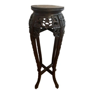 1920s Antique Chinese Carved Rosewood Marble Pedestal For Sale