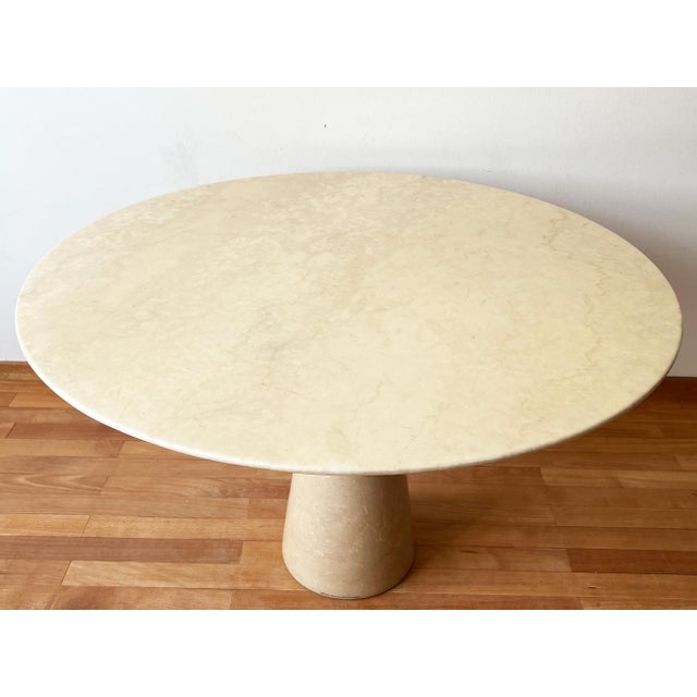 Stone Postmodern Angelo Mangiarotti Cream Off White Marble Dining Table, Pedestal Base For Sale - Image 7 of 14