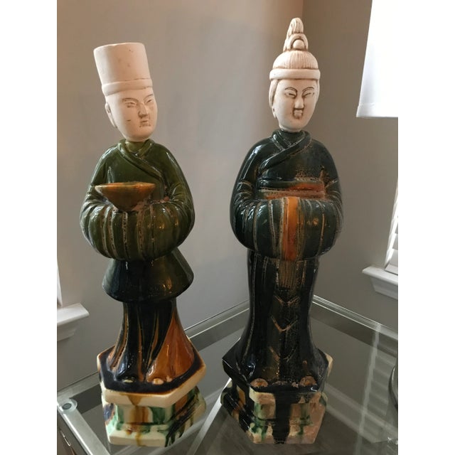 Chinese Ming Dynasty Sancai Glazed Offerants Figures - Set of 2 For Sale - Image 4 of 5