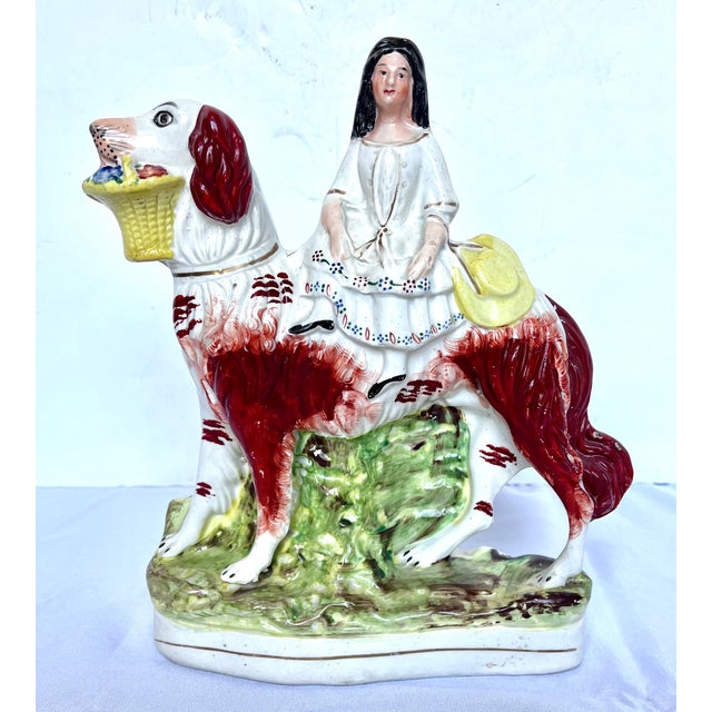 English 19th Century Antique English Staffordshire Girl Riding Spaniel Dog Figurine For Sale - Image 3 of 18