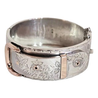 Antique Victorian Sterling Silver Aesthetic Belt Buckle Bangle, 1885 For Sale
