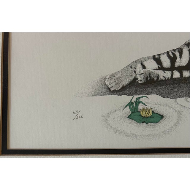 Vintage 1970’s Modernist Framed Etching of a Tiger Drinking From Pond For Sale In Philadelphia - Image 6 of 7