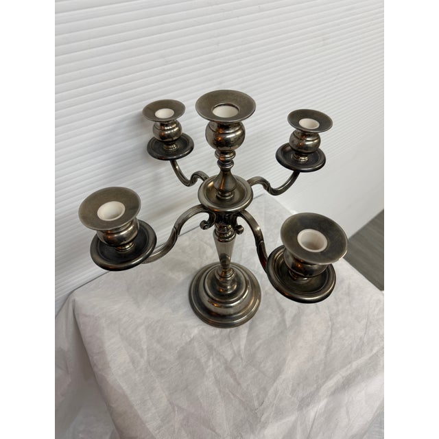 Vintage Five Arm Pewter Candelabra For Sale - Image 4 of 12