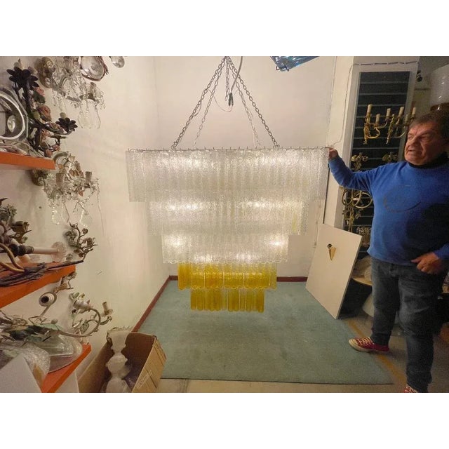 Large Textured Glass Chandelier, 1980s For Sale - Image 9 of 13