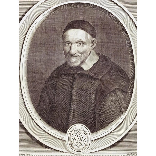 Portraiture Vincent De Paul Portrait: 17th C. Engraving by Edelinck in Perrault's Les Hommes, 1696 For Sale - Image 3 of 4