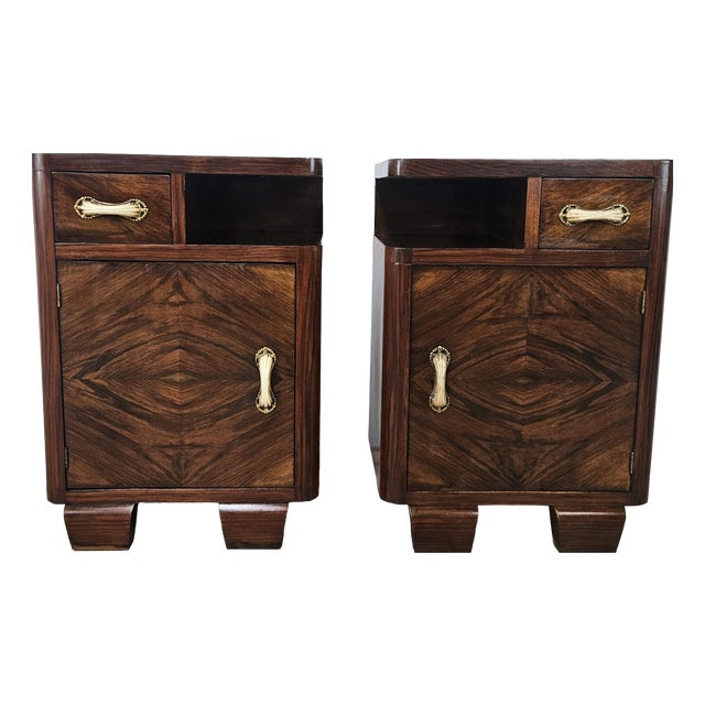 Art Deco Bedside Tables in Briar Root and Bakelite, 1940, Set of 2 For Sale