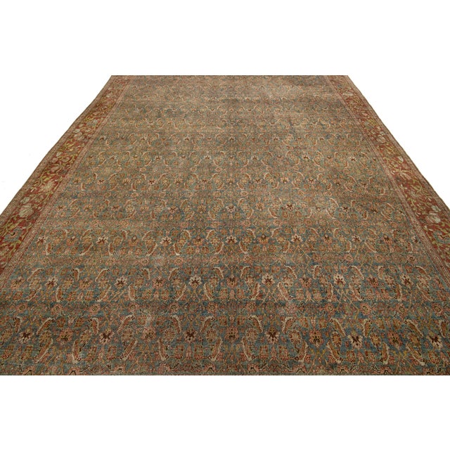 Antique Bidjar Persian Blue Wool Rug Handmade With Allover Pattern For Sale - Image 10 of 11
