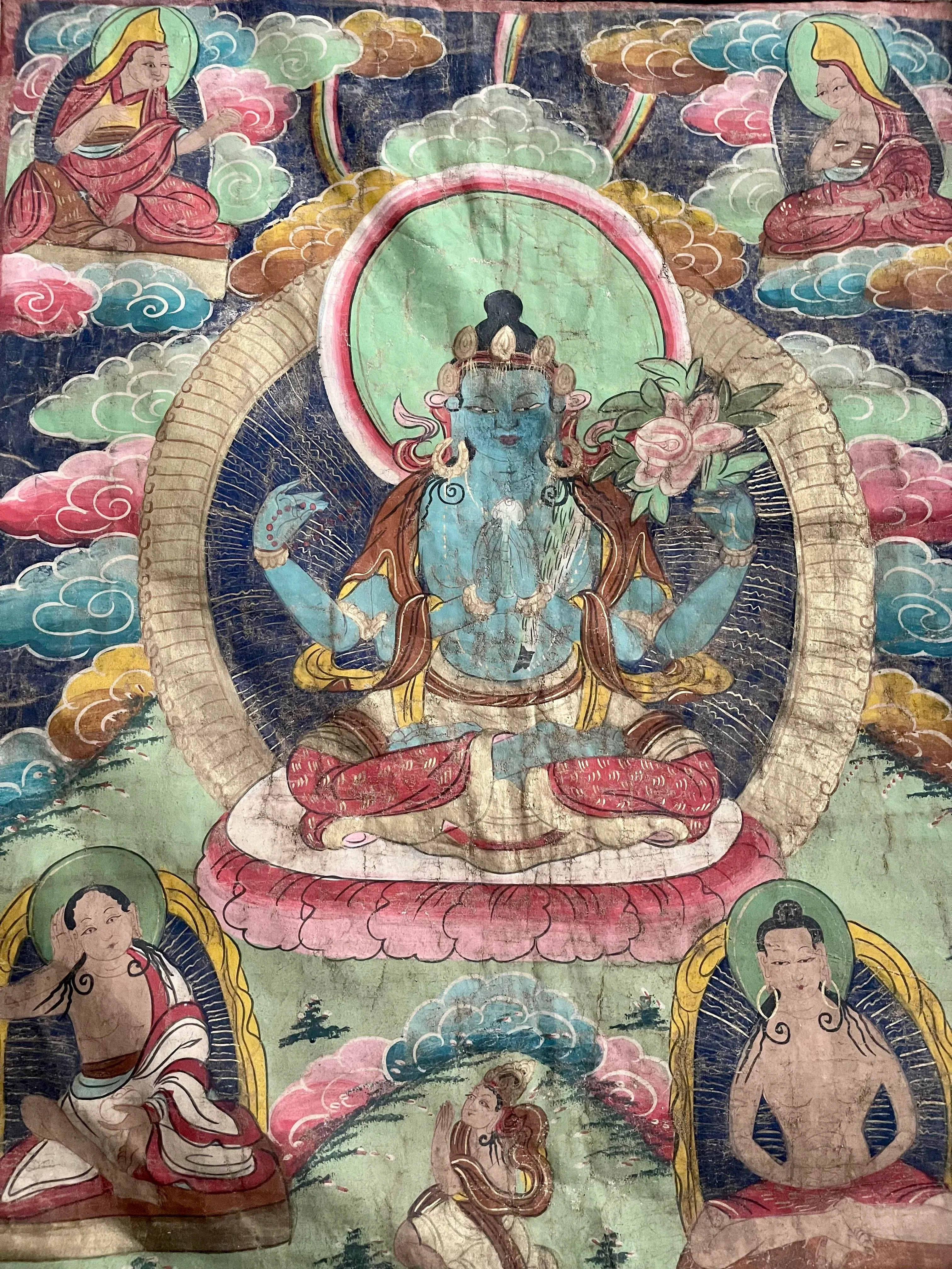 FENNYYAR Tela tibetana tibetana in seta bianca Tara, 90 cm
