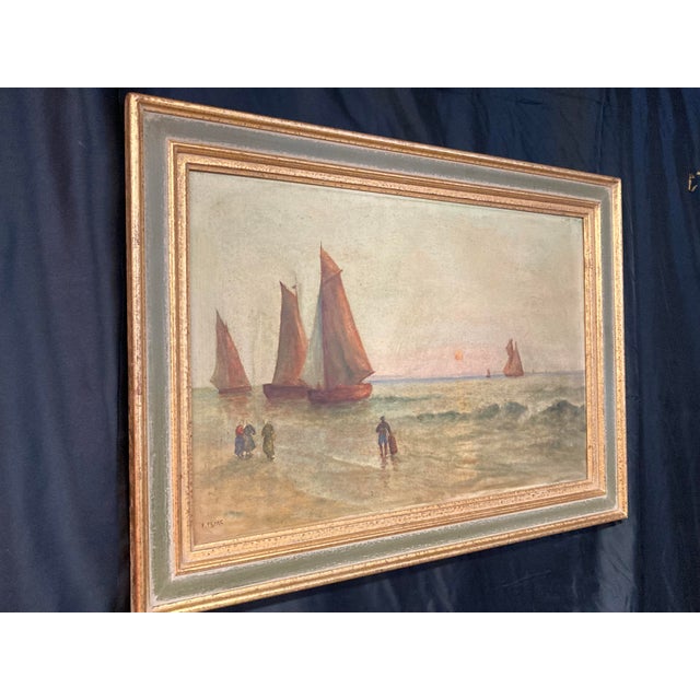 F. Peyre, Seascape at Sunset, 1920s, Oil on Canvas For Sale - Image 12 of 14