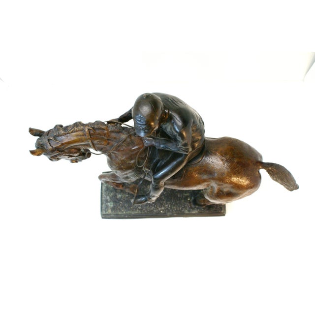 Large Bronze Jockey Rider on Race Horse Sculpture, 20th Century For Sale - Image 9 of 12
