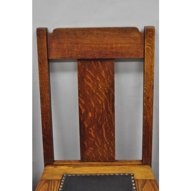 Brown Antique Mission Oak Arts & Crafts T-Back Limbert Style Dining Chairs - Set of 4 For Sale - Image 8 of 18