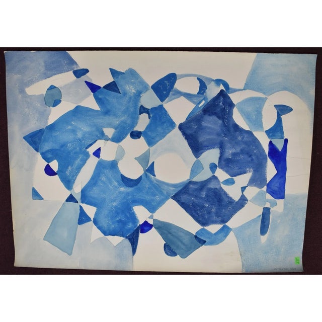 Abstract 1967 Jacob Semiatin Modernist Abstract Watercolor Painting For Sale - Image 3 of 3