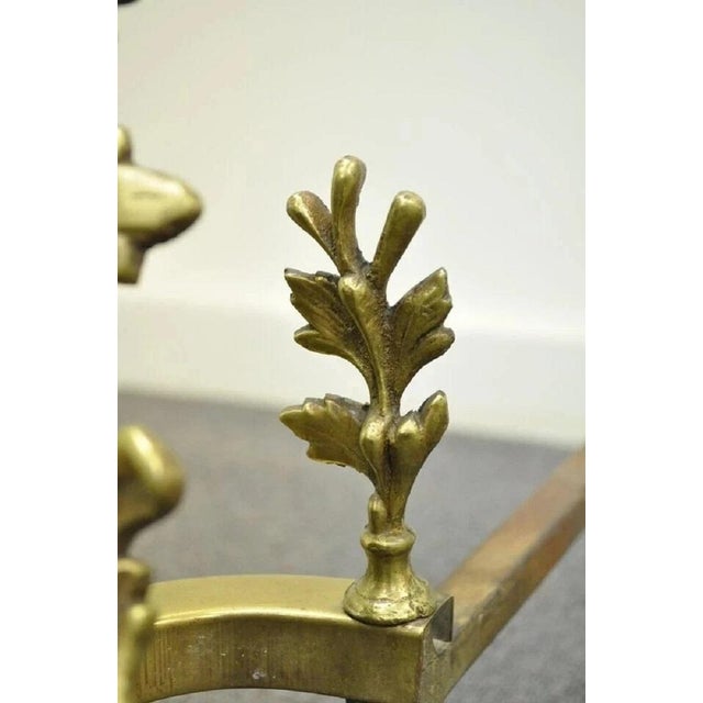 Antique French Louis XV Rococo Style Bronze Brass Acanthus Andirons - A Pair For Sale - Image 9 of 11