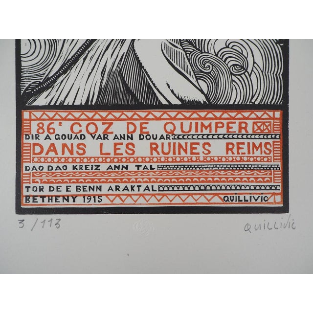 Modern René Quillivic, 86 Coz De Quimper: In the Ruins, 1920, Original Woodcut For Sale - Image 3 of 6