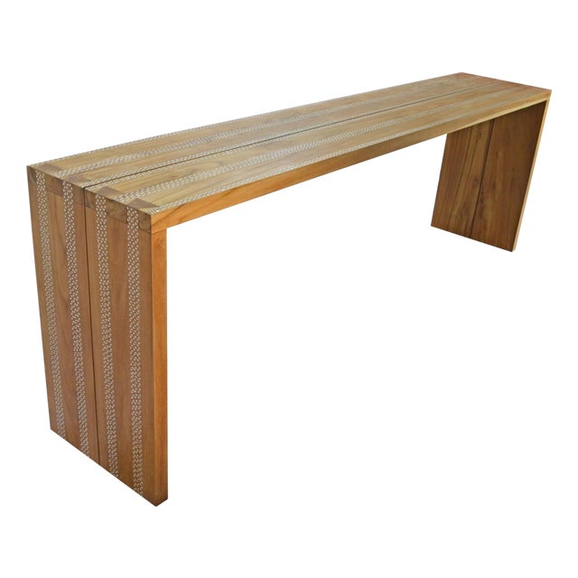 Andrianna Shamaris Shell Inlay Teak Wood Console For Sale