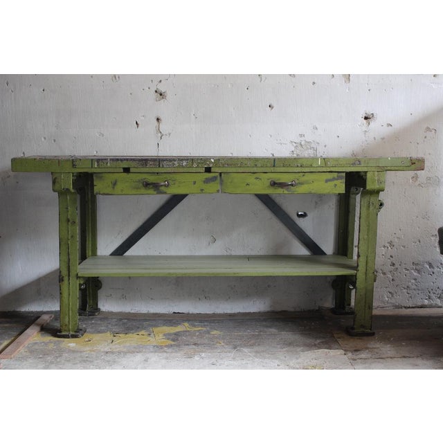 Antique Industrial Oak and Cast Iron Workbench with Drawers, France, 1900s For Sale - Image 9 of 9
