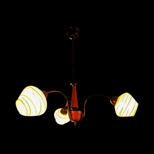 Sputnik Style Pink Lacquered 3-Arm Pendant Lamp in Metal and Glass, 1970s For Sale - Image 12 of 13