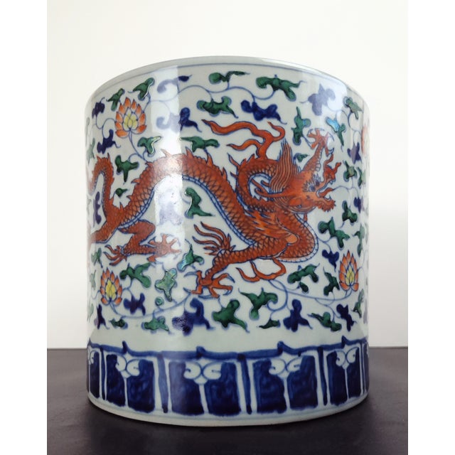 Chinese Porcelain Red Dragon Bitong For Sale - Image 4 of 8
