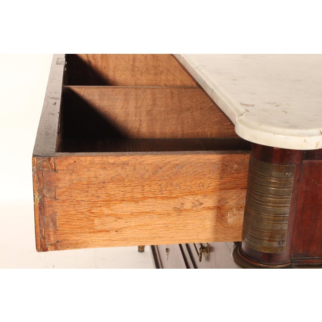 Louis XVI Brass Mounted Mahogany Chest of Drawers With Carrara Marble Top For Sale - Image 13 of 14
