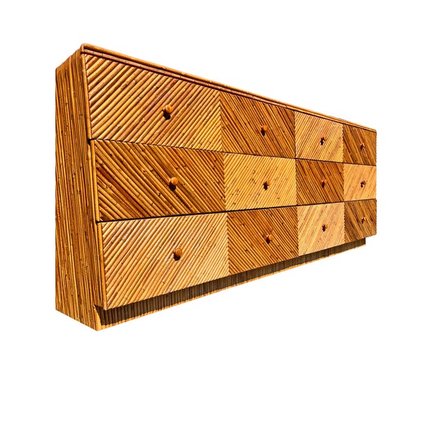 1960s Vintage Rattan Wrapped Wicker Long Dresser or Credenza Lowboy in Coastal Boho Chic Design For Sale - Image 5 of 11