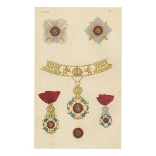 Plate XIV Orders of Belgium and Order of Leopold Stars Badges and Collar, 1844 For Sale