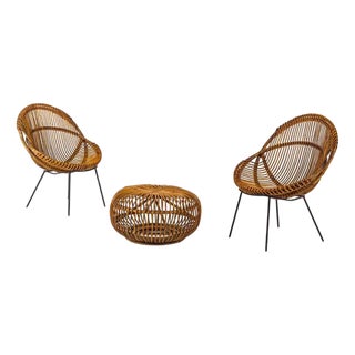 Bamboo Living Room Set attributed to Tito Agnoli, 1950s, Set of 3 For Sale