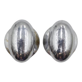 Pair of Vintage Chrome Brass Oval Cabinet Knobs For Sale
