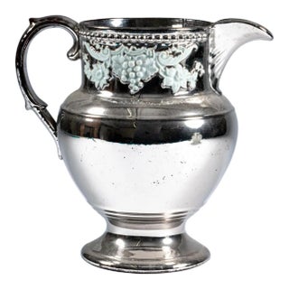 Antique Early 19th Century English Regency Silver Luster Pitcher With Grape Vine Decoration For Sale