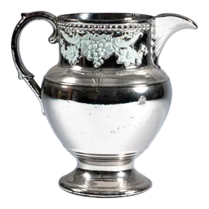 Antique Early 19th Century English Regency Silver Luster Pitcher With Grape Vine Decoration