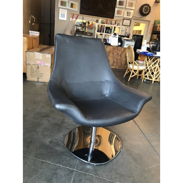 Circa 1980 Modernist Leather Captian's Lounge Chair With Chrome Base For Sale In Los Angeles - Image 6 of 6