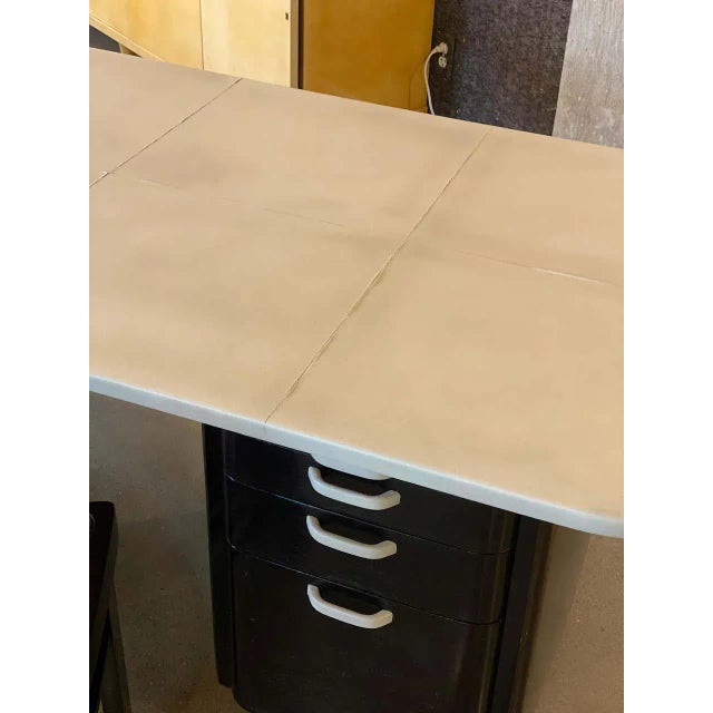 Black Art Deco Desk and Chair, Parchment Top, Vittorio Valabrega, Italy, 1930's For Sale - Image 8 of 13