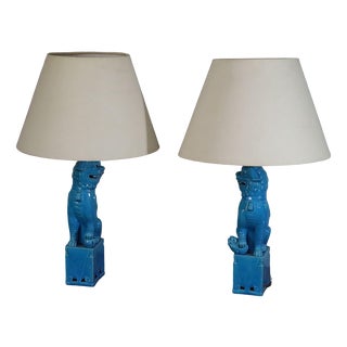 Vintage Chinese Ceramic Foo Dog Lamps, 1970s, Set of 2 For Sale
