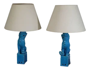 Vintage Chinese Ceramic Foo Dog Lamps, 1970s, Set of 2