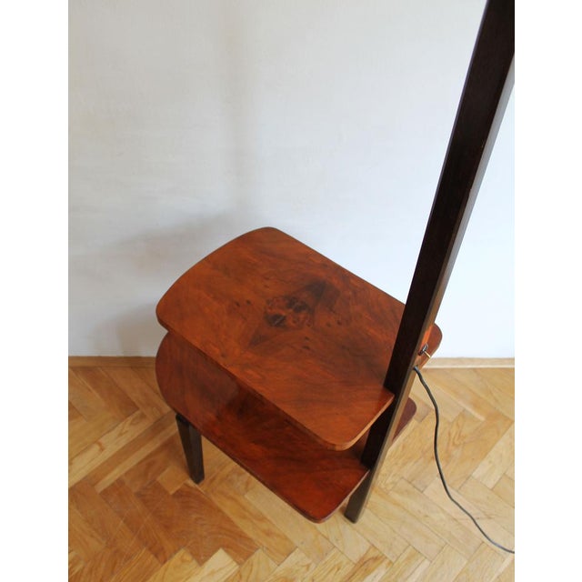 Modernist Floor Lamp in Glass, Wood, and Steel with Shelves, 1950s For Sale - Image 10 of 16