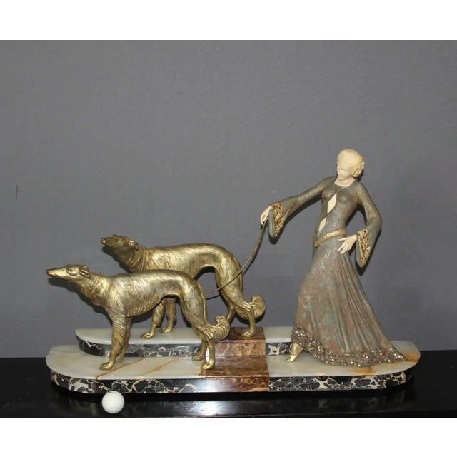 Georges Gori, Woman with Greyhounds, 1925, Faux Chryséléphantine For Sale - Image 8 of 18
