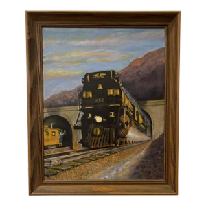 Realist Mountain Landscape With Train Painting by J. Nelson 1971