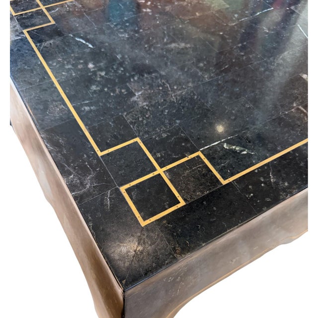 Late 20th Century Attributed Maitland-Smith Hollywood Regency Tessellated Stone Console Table With Brass Inlay For Sale - Image 11 of 13