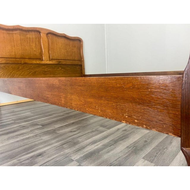 Brown Vintage French Louis XVI Style Double Bed Frame in Oak with Carved Headboard For Sale - Image 8 of 11