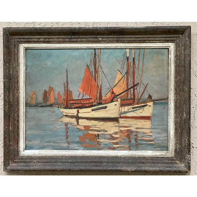 Vintage French Impressionist Harbor Scene Oil Painting, Lucien Lefebvre-Foinet Frame For Sale - Image 15 of 17