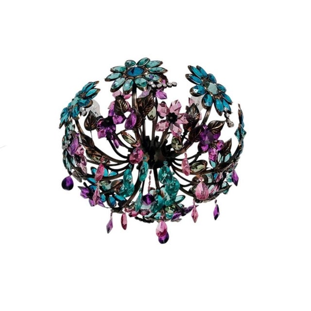 Glass Large Vintage Chandelier Crystal Antique Different Daisy Colourful Hand Painted 8 Lamps Bohemian Light For Sale - Image 7 of 10