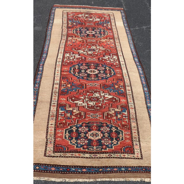 Textile Antique Persian Camel Hair Serab Runner With Tribal Medallion Design Rug For Sale - Image 7 of 17
