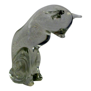 1980s Large Unsigned Seated Crystal Cat Sculpture For Sale