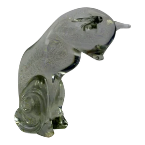 1980s Large Unsigned Seated Crystal Cat Sculpture